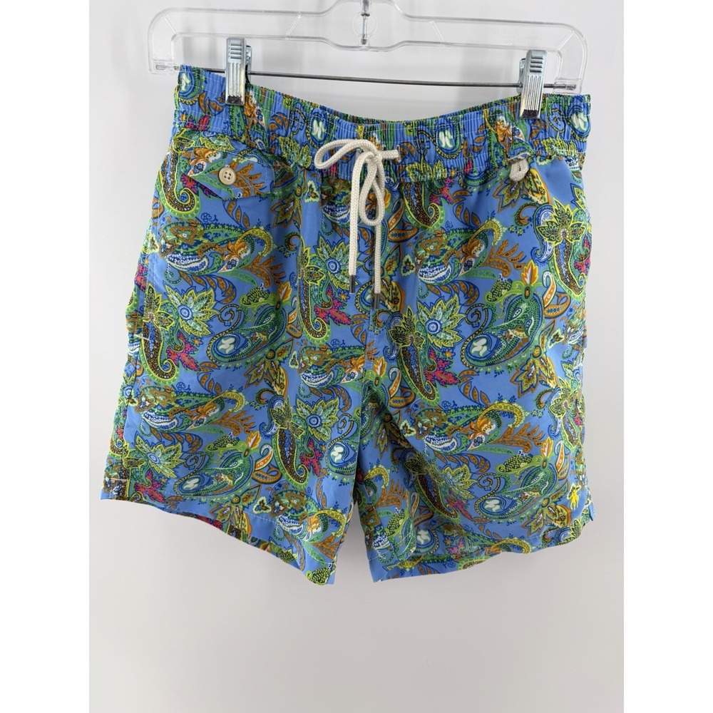 Polo Ralph Lauren Men's Small Blue Paisley Swim Trunks Shorts Tropical Designer